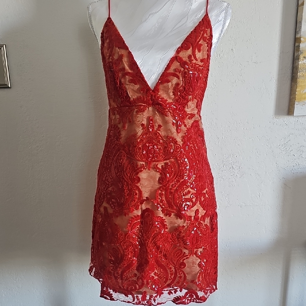 Free People Red Lace Mini Dress